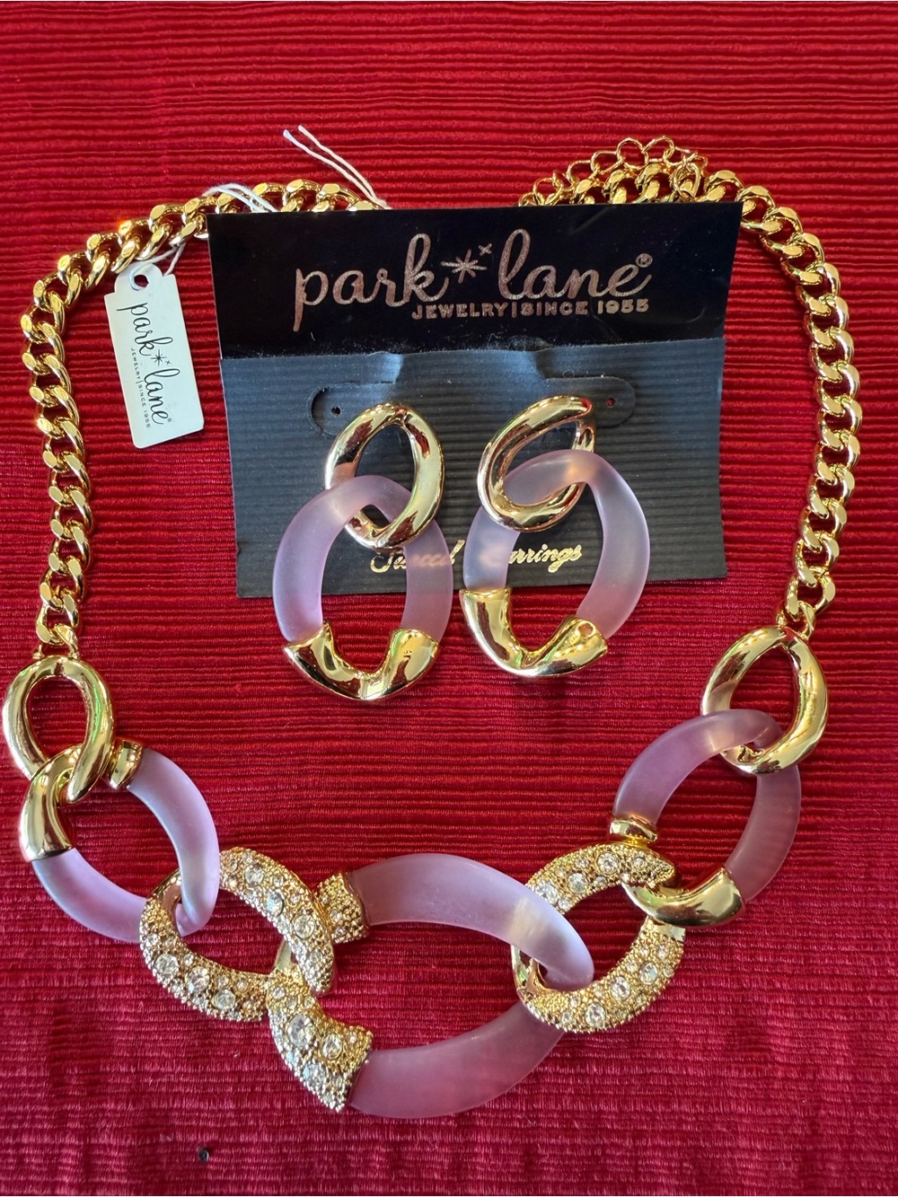 Park Lane Pink & Gold Necklace and Earrings Set New